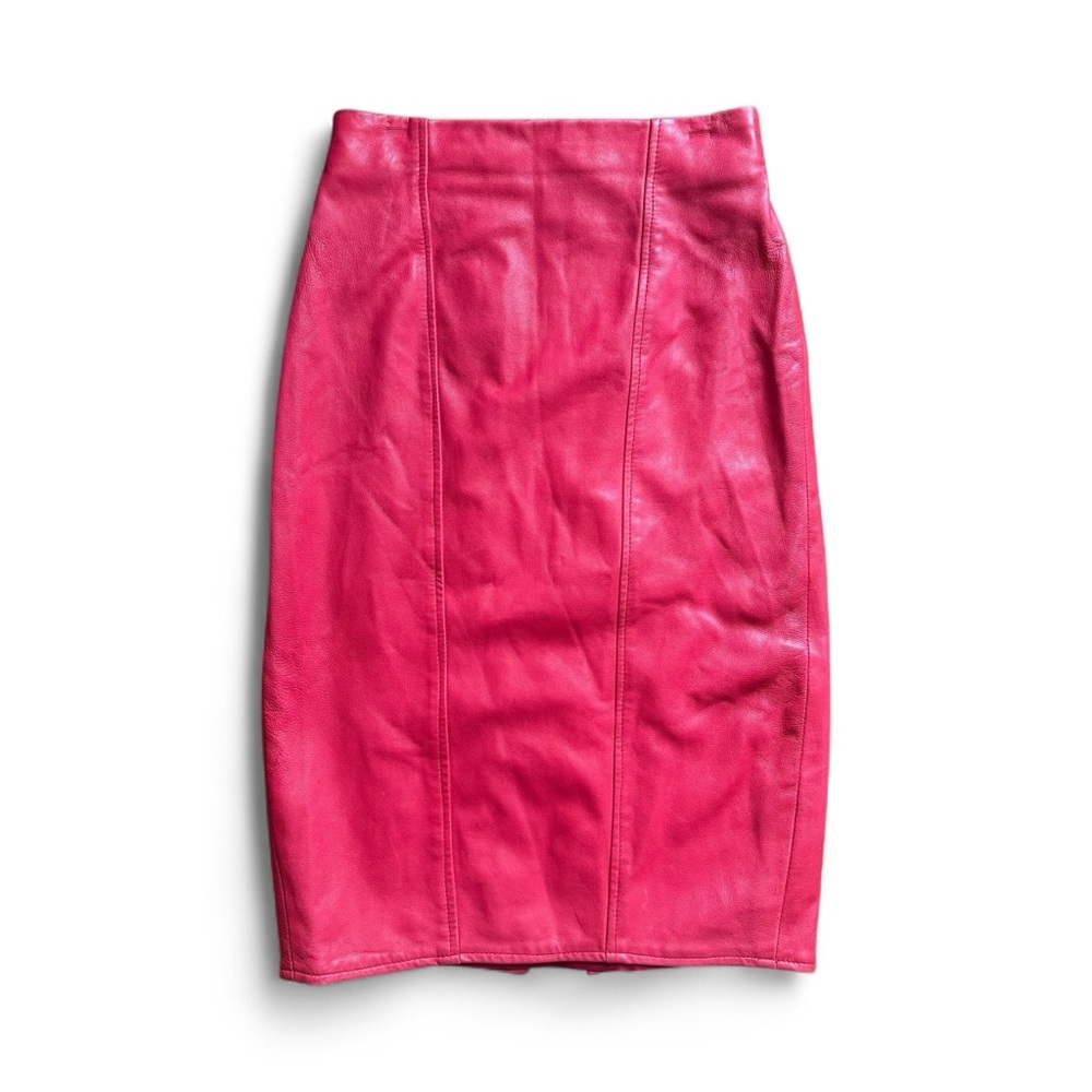 Vintage Vakko Red Leather Pencil Skirt Size 8